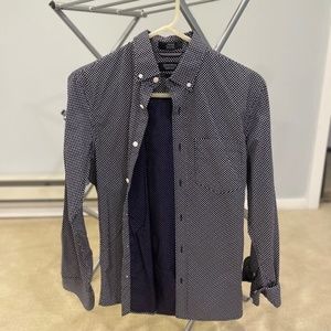 Small Navy Nordstrom Dress Shirt With White Dots and Blue Florals